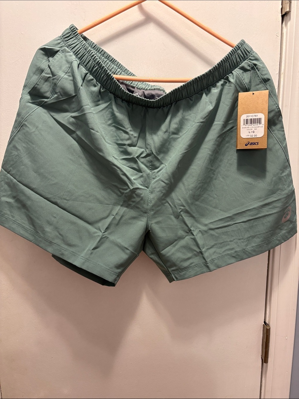 ASICS Mint Green Running Shorts with Elastic Waist size large
